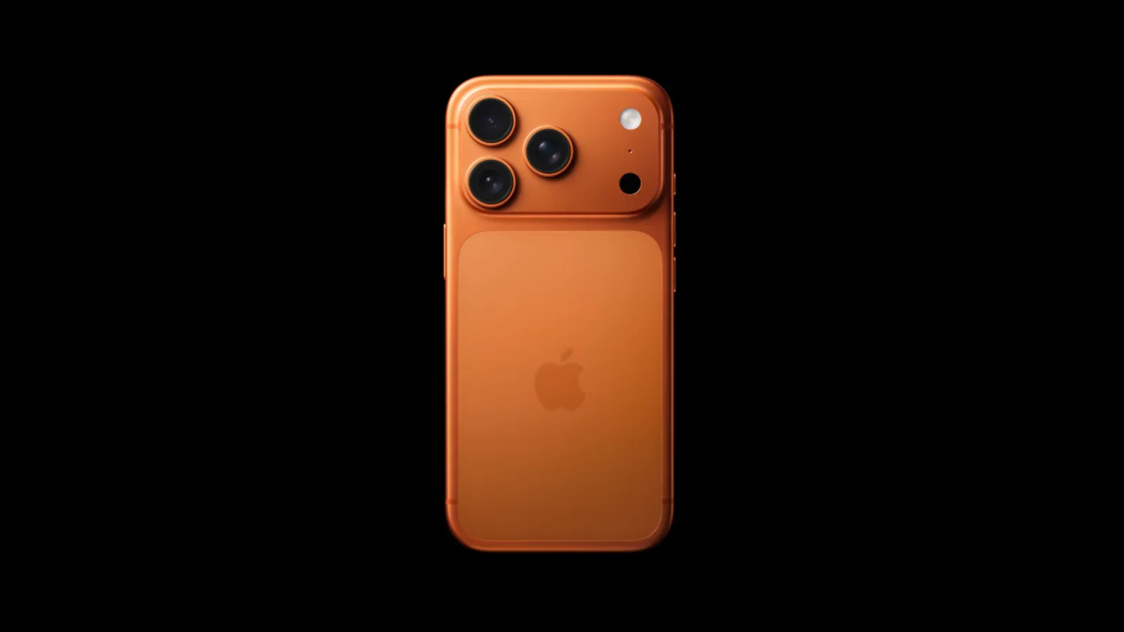 El iPhone 17 Pro naranja cósmico visto por detrás, entero.